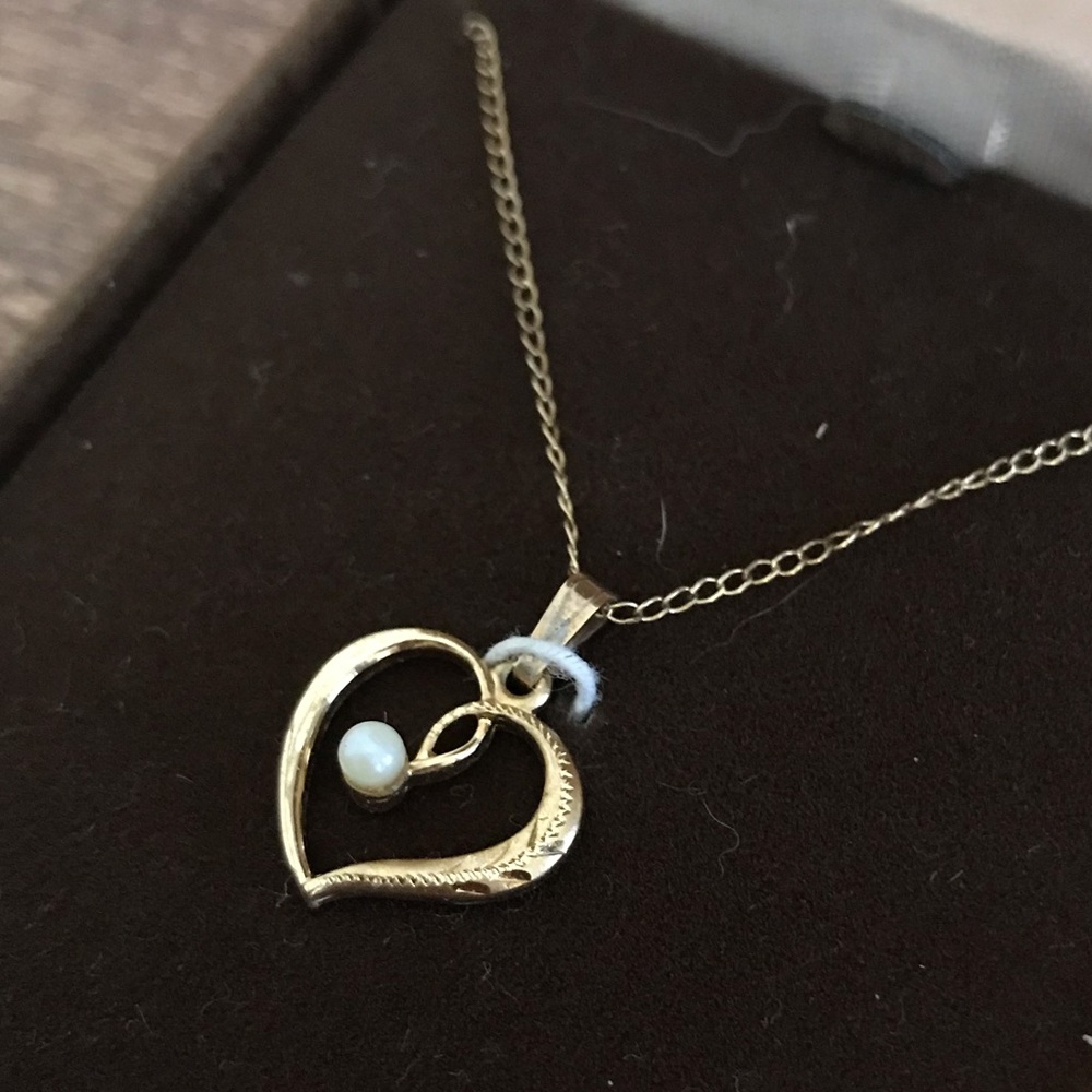 14k Gold Heart Pearl Necklace